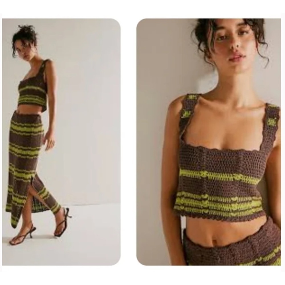 Free people size L top and Size M bottom crochet set!